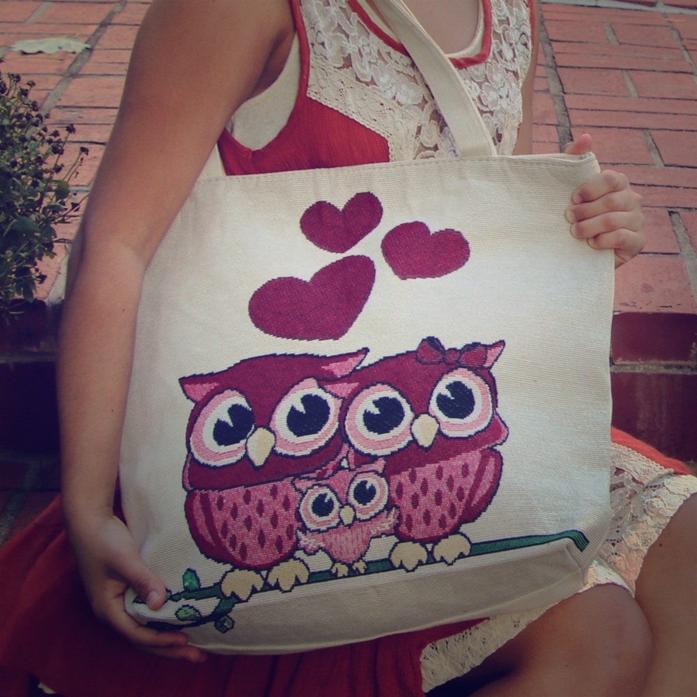 Owl in the family canvas tote